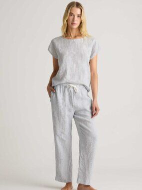 Quince 100% European Linen Blue Striped Pajama Set Small